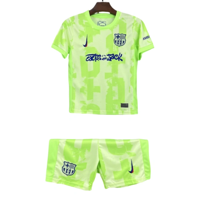 Barcelona Third Travis Scott Edition Kids Kits Youth Apparels Soccer Jersey 24-25