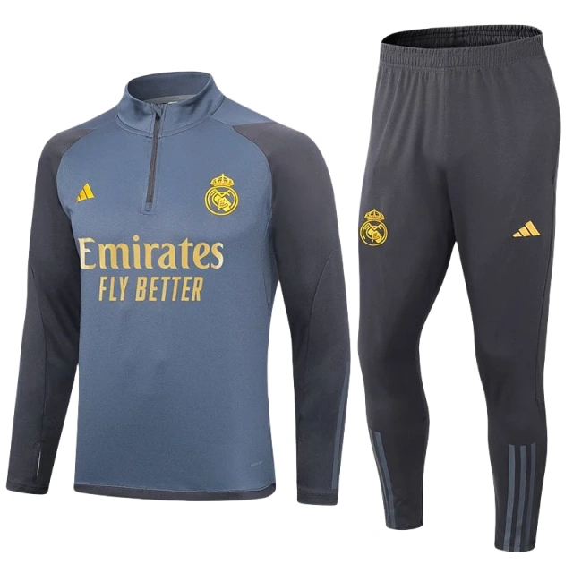 23-24 Real Madrid Half-Pull Training Suit Grey Football Shirt