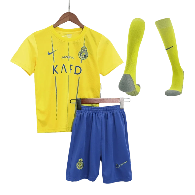 2023/24 Kids Al Nassr Home Whole Kit(Jersey+Shorts+Socks)